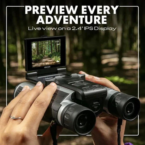 Vista 5 de Minolta binoculares digitales 12x32 - Cámara de video 4K UHD, foto de 48MP, zoom digital 8X, pantalla IPS antirreflejos, ópticas resistentes a