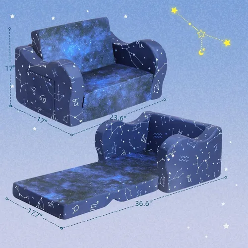 Vista 3 de MOMCAYWEX Sofá para niños, sofá de espuma abatible 2 en 1, silla plegable suave para juegos, azul