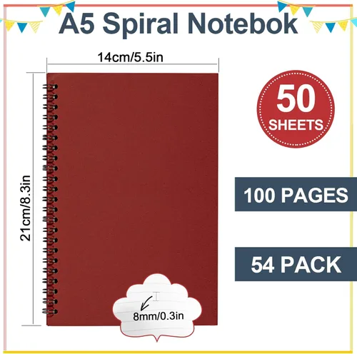 Vista 2 de Cuaderno de espiral a granel, 54 cuadernos A5, cuadernos en espiral de 8.3 x 5.5 pulgadas, cuaderno de espiral con rayas universitarias