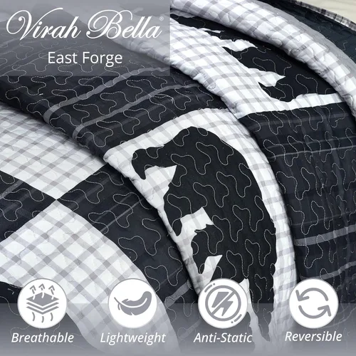 Vista 2 de Virah Bella Juego de ropa de cama de 2 piezas, tamaño matrimonial/queen, juego de edredón reversible rústico con fundas de almohada decorativas