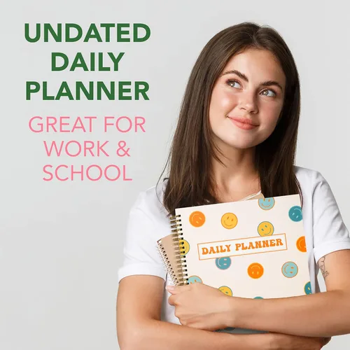Vista 5 de THiNKABLE Undated Daily Planner Notebook 8.5x11, Cute Notebook, Pink Green To Do List Large Hardcover Spiral Schedule Planner, Inspirational Quote