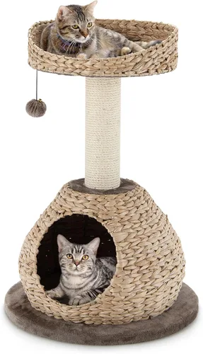 Tangkula Árbol para gatos moderno, torre para gatos pequeña con poste de rascar de sisal natural, condominio para gatos de mimbre hecho a mano y