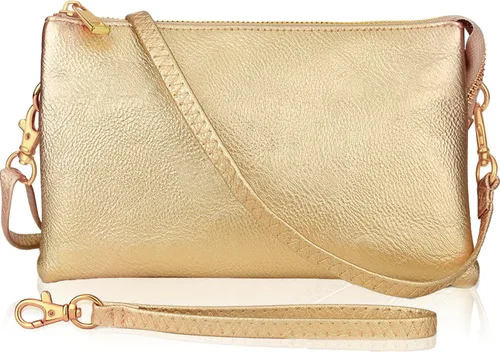 Vista 11 de Humble Chic bolsa pequeña de piel vegana, para usar cruzada o cartera con ajuste de pulsera, incluye hombro ajustable y correa para muñeca.