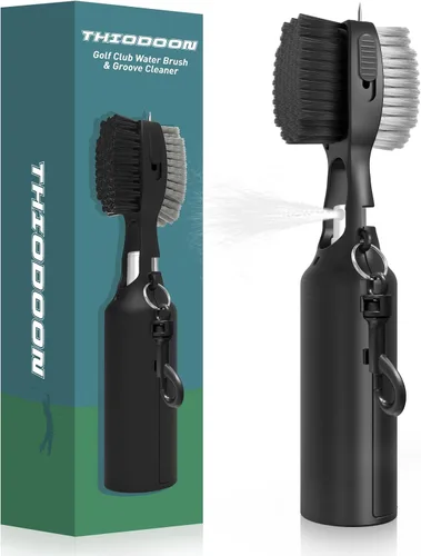 Vista 8 de THIODOON 2 Pack Golf Club Brushes and Groove Cleaner 2 ft Retractable Zipline Carabiner Golf Brush Head with Retractable Spike Comfortable Grip Golf