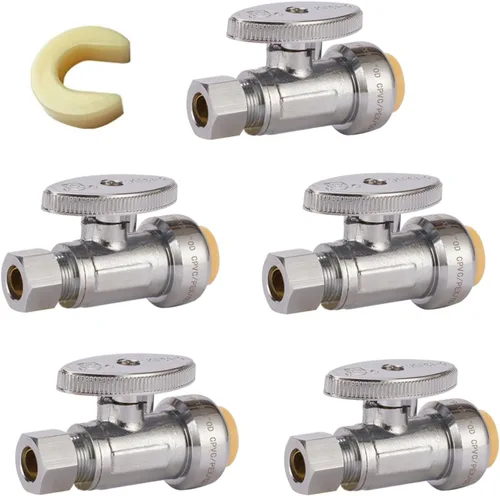 Vista 8 de Válvula de parada de ángulo de giro de 1/4, válvula de cierre de agua de compresión de 1/2 x 3/8 pulgadas con clip de desconexión, para PEX, cobre