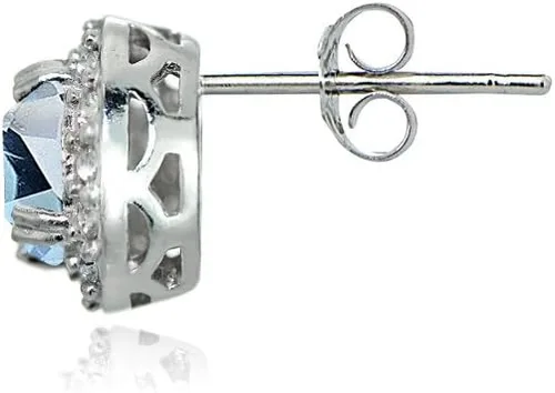 Vista 4 de Sterling Silver Genuine, Created or Simulated Gemstone Round Halo Stud Earrings for Women Girls