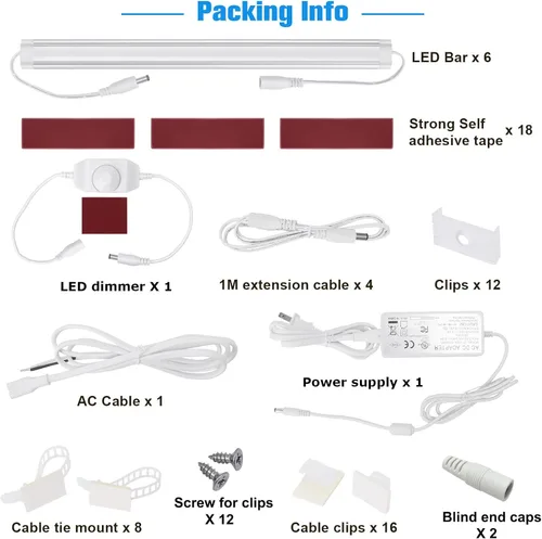 Vista 8 de Litever Kit de luces LED para debajo del gabinete + barras de luz adicionales de 12 pulgadas, blanco cálido 3000 K