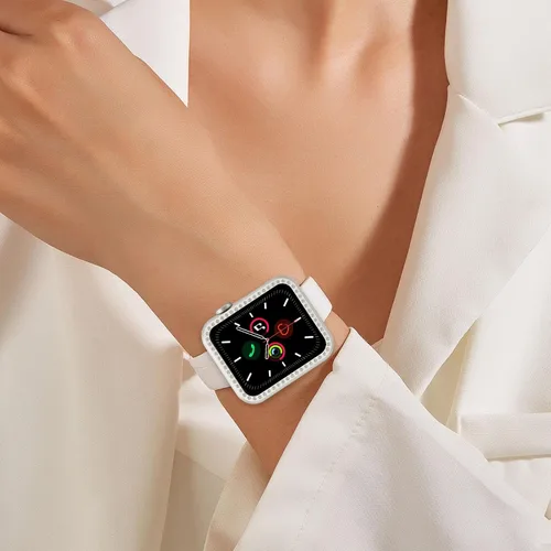 Vista 3 de Aleación de aluminio brillante Rhinestone Smartwatch Funda protectora parachoques para serie Sport Edition Plata