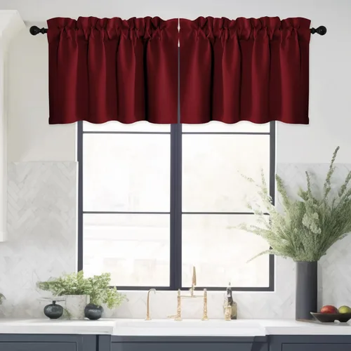 Vista 27 de NICETOWN Cenefa de cocina para ventanas, cortina corta con bolsillo para barra de estilo campestre con aislamiento térmico para sala de estar