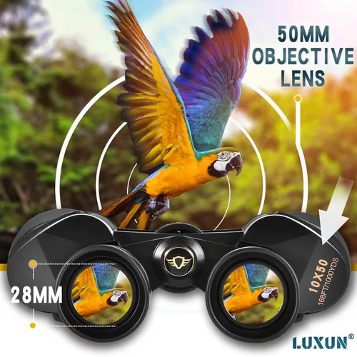 Vista 5 de LUXUN 10x50 Binoculars for Adults, HD Compact Binocular with Low Light Night Vision, Powerful Waterproof Binoculars for Hunting Bird Watching and