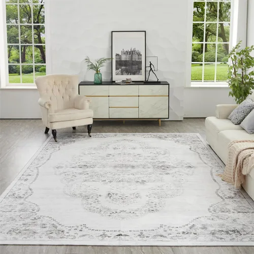Vista 10 de Auemtyn Alfombra de área de 8 x 10 pies para sala de estar, alfombra lavable con parte trasera antideslizante, alfombra de pelo bajo para gris