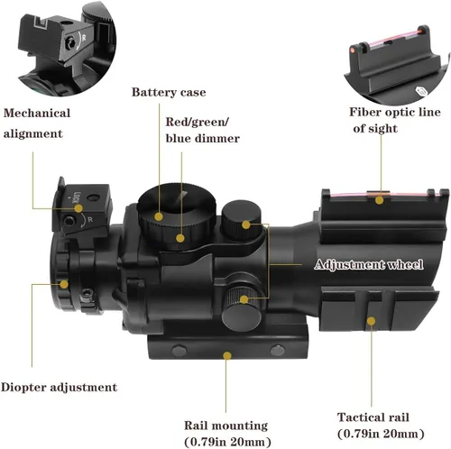 Vista 5 de Mira telescópica Beileshi Optics para rifle, miras tácticas 4x32 con retícula iluminada en rojo y retícula grabada en vidrio con 4X de aumento