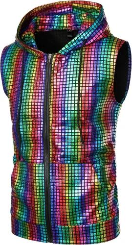 Vista 3 de ZEROYAA Camiseta hipster metálica con capucha y bolsillo tipo canguro para hombre