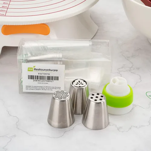 Vista 3 de Restaurantware Pastry Tek - Juego de puntas de tubería rusas de 17 piezas duraderas para decoración de tartas, 6 puntas de tubería, 10 bolsas