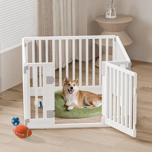 Vista 8 de Corralito plegable para mascotas, puerta para perros, plástico resistente, corral de ejercicio para cachorros, cerca para mascotas pequeñas, jaula