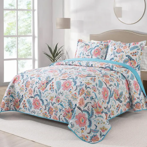 Vista 20 de BEDIFANY Edredón de algodón tamaño Queen, colcha ligera tamaño Queen, color verde azulado, colchas acolchadas, juegos de ropa de cama
