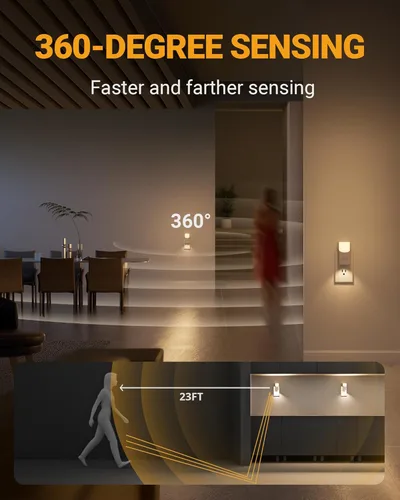 Vista 2 de Lyridz - Luz nocturna LED enchufable con sensor de movimiento de 360°, luces nocturnas regulables de 1 a 150 lúmenes para interiores para baño