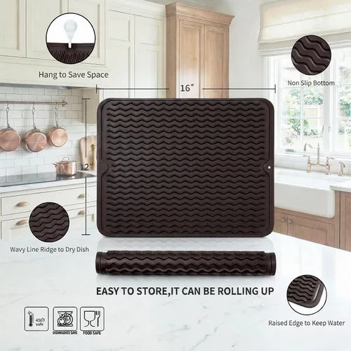Vista 606 de MicoYang Alfombrilla de Silicona para Secar Platos de Múltiples Usos, Fácil de Limpiar, Ecológica, Alfombrilla de Silicona Resistente al Calor