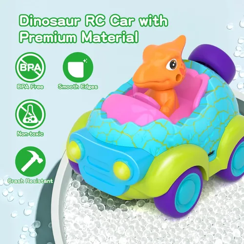 Vista 3 de Auto a control remoto para niños pequeños, juguetes de dinosaurio para edades de 2 a 4 años con luces y música, auto RC recargable, regalos