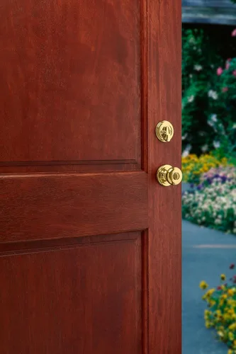 Vista 6 de Kwikset SmartKey Montara Juego de manijas de un cilindro con picaporte Juno en latón pulido, 95530-017