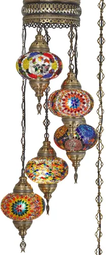 Vista 2 de DEMMEX Swag - Candelabro enchufable, mosaico turco marroquí para colgar en el techo, para sala de estar, dormitorio, comedor, cable de cadena de 15