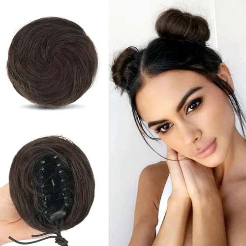 Vista 26 de SOFEIYAN 2 piezas de clip de pinza mini en extensiones de moño de cabello con orejas de gato desordenadas, accesorio de peluca de dona sintética