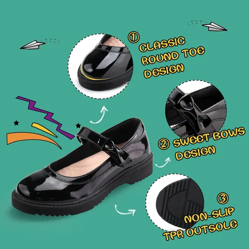 Vista 2 de JABASIC Zapatos de escuela negros para niñas Bow Oxford Mary Jane Flats