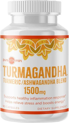 PuraVITAmin Curcumina de cúrcuma con pimienta negra, cúrcuma, Ashwagandha, mezcla de raíz de suplemento para apoyo de inflamación articular y