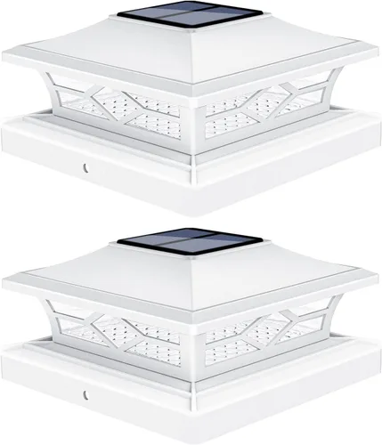 VOLISUN - Faroles solares para poste: paquete de 2 luces para exteriores, para cubierta, con casquillo blanco, resistente al agua, 2 modos de color,