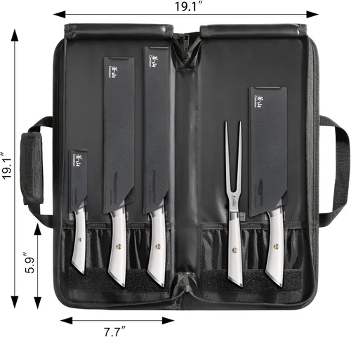 Vista 2 de Cangshan Elbert Series 1027006 - Juego de cuchillos de barbacoa de acero alemán forjado de 6 piezas, color blanco