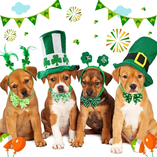 Vista 6 de 40 pajaritas para el día de San Patricio para perros gatos corbatines básicos para cachorros accesorios para el cuello del gatito para festivales