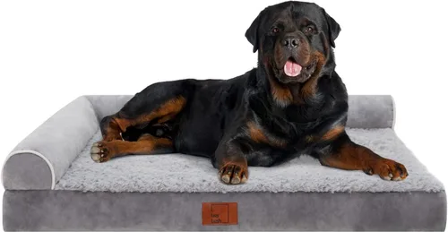 Vista 8 de Cama acolchada para perros extragrandes, camas ortopédicas en forma de L de espuma viscoelástica con funda extraíble lavable, acogedor sofá de felpa