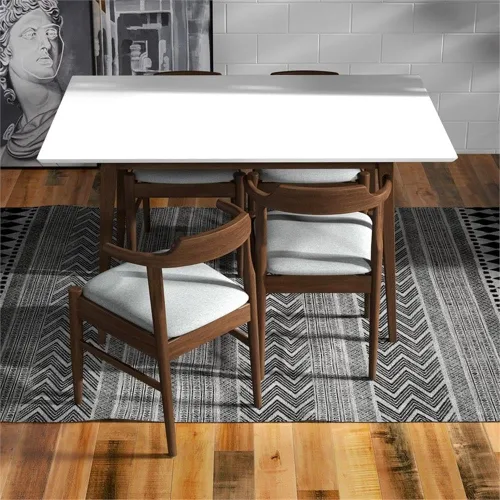 Vista 6 de Allora Mesa de comedor rectangular de madera moderna de mediados de siglo para cocina, comedor en nogal y blanco de 47 pulgadas