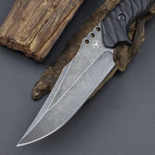 Vista 4 de Cuchillo afilado de hoja fija de 10.2 pulgadas, mango de acero G10, espiga completa, herramienta de caza, cuchillo de bushcraft al aire libre