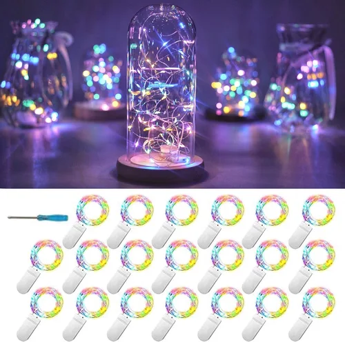 Vista 2 de 20 paquetes de luces de cadena de hadas, 20 LED con pilas de alambre de cobre plateado con cadena de luz estrellada para bricolaje, fiesta, Navidad