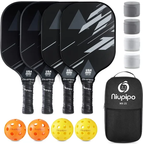 Vista 18 de niupipo Pickleball Paddles Set of 2 or 4, USAPA Approved Fiberglass Pickleball Paddle Set with Balls and Bag, Polypropylene Honeycomb Core