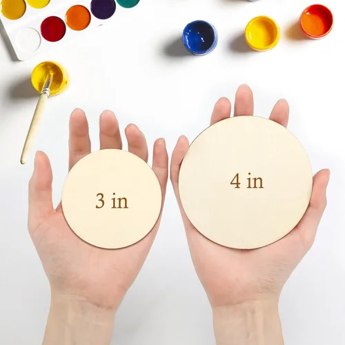 Vista 7 de Blisstime Círculos de madera sin terminar para manualidades, discos redondos para pintura, escritura, suministros de bricolaje, grabado y tallado