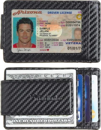 Vista 3 de Travelambo Billetera de bolsillo frontal delgada minimalista con bloqueo RFID