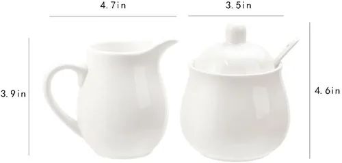 Vista 2 de FUYU Juego de crema y azúcar de cerámica colorida con cuchara de tapa, juego de servicio de café