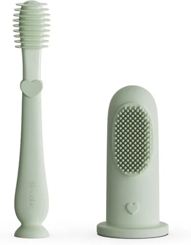 Vista 17 de Kit limpiador oral y de lengua para dedos de bebé Moonkie, cepillo de dientes de 3 piezas para +3 meses, (Azul/Menta/Azul)