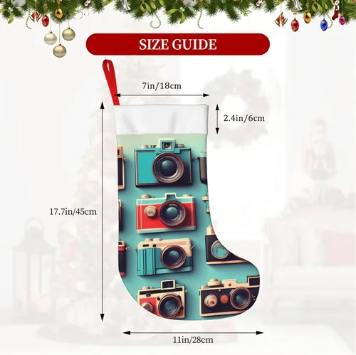 Vista 4 de Retro Cool Camera Collection Print 18 Inch Christmas Stocking, Large Fireplace Hanging Stockings, Holiday Xmas Party Decor