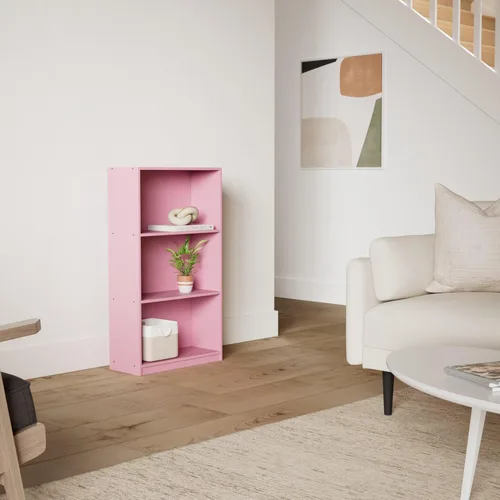 Vista 2 de Furinno BASIC Book Shelf, 3-Tier Modern Bookshelf, Bookcase with Open Shelves, 9.3 x 21.8 x 39.5, for Living Room, Bedroom, Home Office, Pink