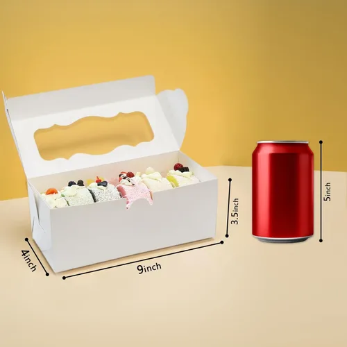 Vista 3 de 10 cajas de galletas de 9 x 4 x 3.5 pulgadas, cajas blancas para panadería con ventana, cajas de regalo para pasteles, postres, magdalenas, donas