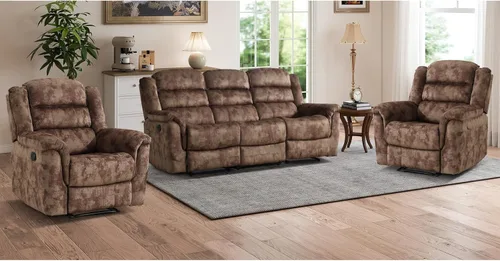 Vista 9 de EBELLO - Silla reclinable manual, sofá reclinable de tela suave con apoyabrazos y respaldo acolchado para sala de estar, dormitorio, color marrón