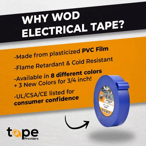 Vista 2 de WOD ETC766 - Cinta eléctrica negra de grado profesional para uso general, núcleo listado UL/CSA. Cinta adhesiva de goma de vinilo: 1 pulgada x 66