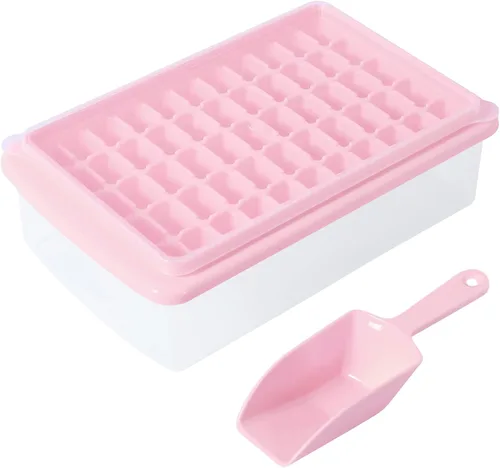 Vista 10 de Bandeja para cubitos de hielo con tapa y contenedor para congelador, bandeja de hielo de 55 pepitas de fácil liberación con tapa, recipiente