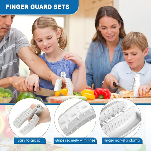Vista 5 de Juego de 10 protectores de dedos para cortar, protector de cocina, cuchillo de acero inoxidable, cuna, seguro, papa, mantequilla, lechuga, rallador