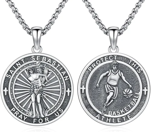 Vista 109 de 925 Sterling Silver Patron Saint Amulet Necklace for Men Women plateado