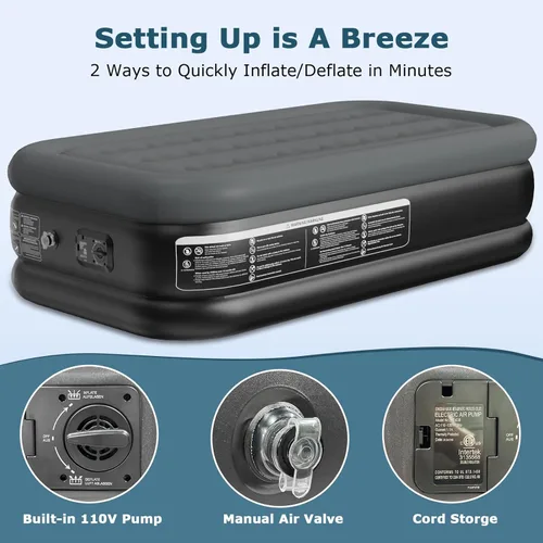 Vista 4 de Colchón de aire Queen de 18 pulgadas con bomba integrada, colchón inflable de lujo, colchón de aire Queen duradero con bomba integrada, colchón