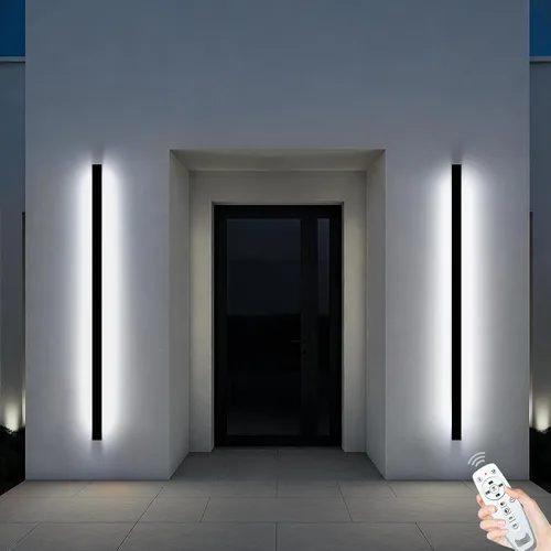 Juego de 2 luces de pared para exteriores de 92.5 pulgadas, 3000-6000 K, apliques de pared modernos lineales IP65, impermeables, 3CCT seleccionables